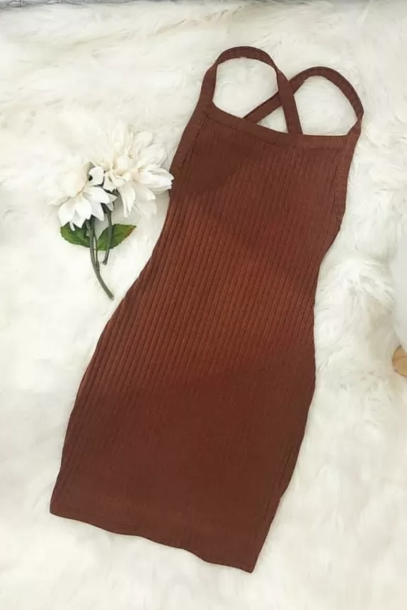 Brown ribbed bodycon dress