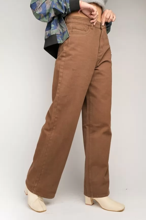 Women Brown Solid Cotton Jeans