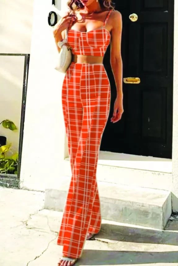 I am gia discount orange plaid pants