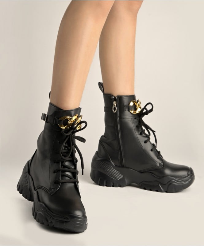 Bold & black chain detailed ankle boots