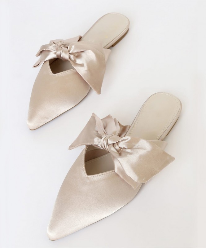 Off white satin bow knot flats