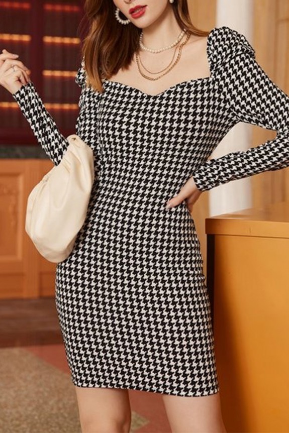 Sweetheart Neck Puff Sleeves Style Bodycon Dress