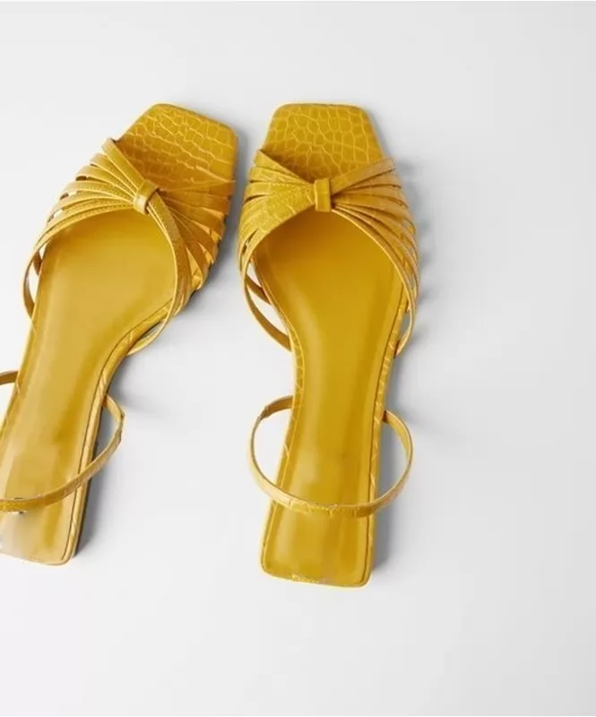 Yellow croco strappy flats
