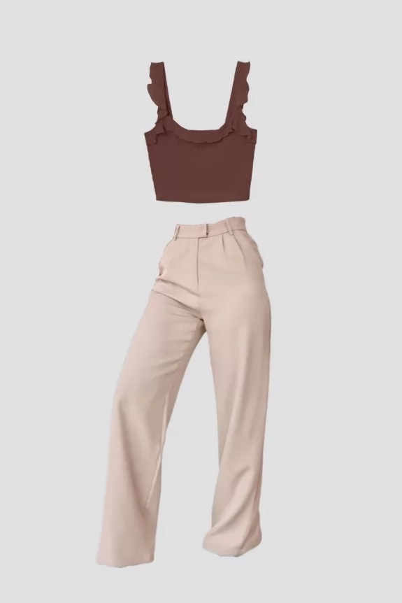 Two-Piece Crop Top And Wide-Leg Pants Set – ROBBIE + CO.-atpcosmetics.com.vn