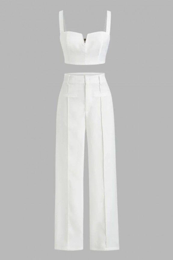 Set of 2 - White Crop Top with pants