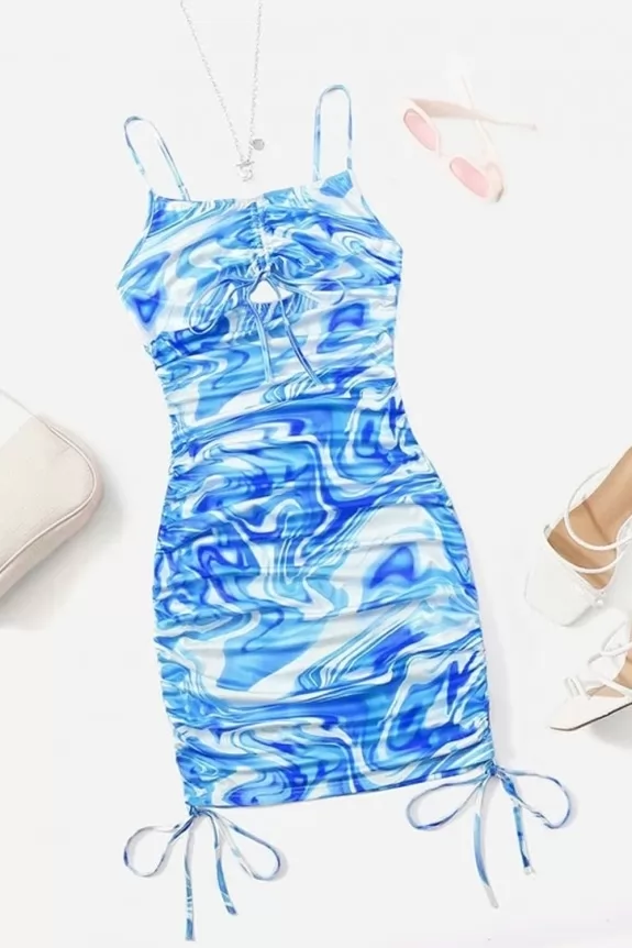Blue Marble Print Cami Dress