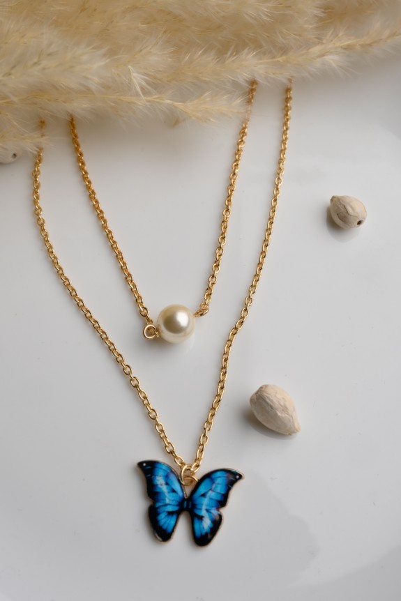 Butterfly Charm Neckpiece with Pearl