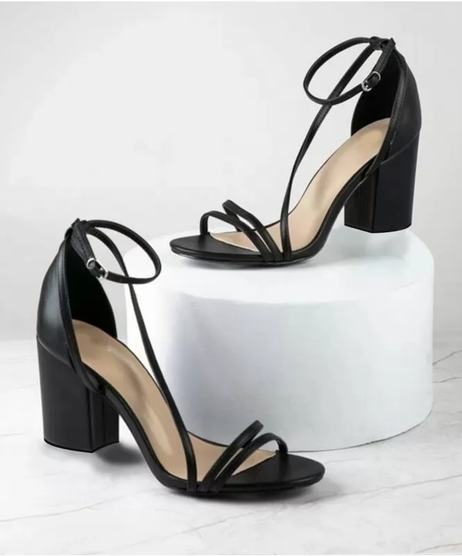 Black multi Strap block heels 