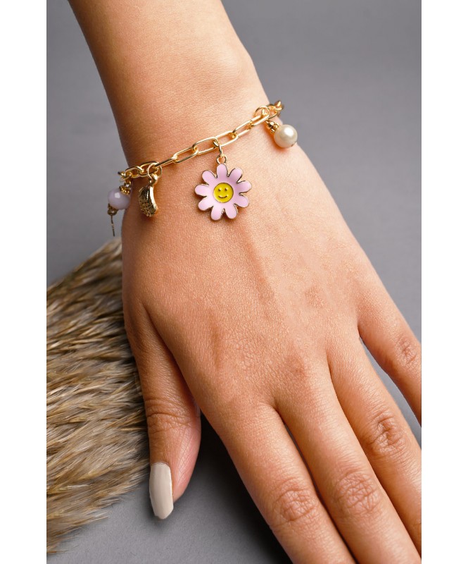 Pink Flower Charms Bracelet