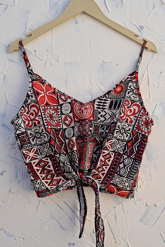 Cotton Printed Waist Knot Top
