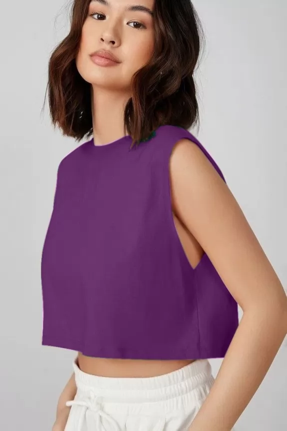 Purple Sleeveless Crop T-Shirt