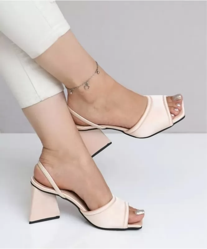 cream satin block heels