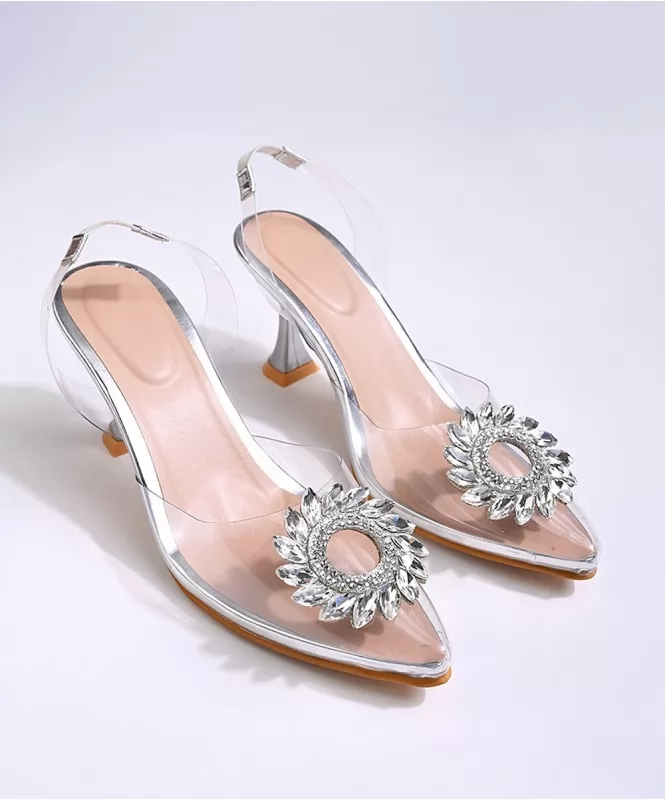 Transy silver rhinestone heels 
