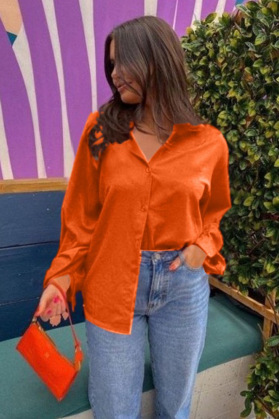 Orange Full Sleeves Cotton Shirt