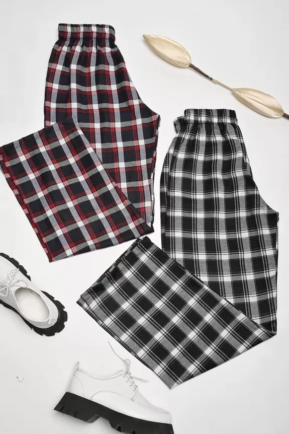 Set Of 2- Red & Black Checked Pants
