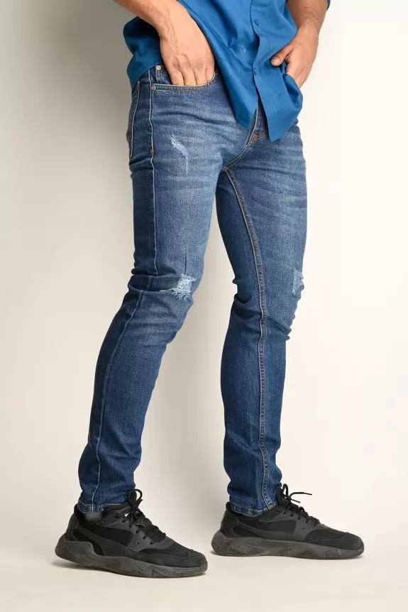 Men dark blue rib fit jeans
