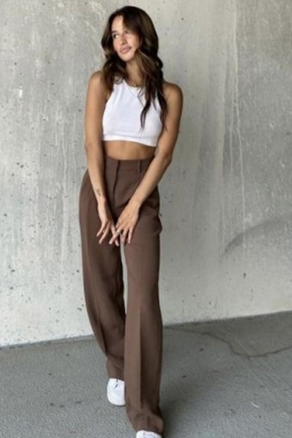 White Rib Crop Top with Regular Fit Pant