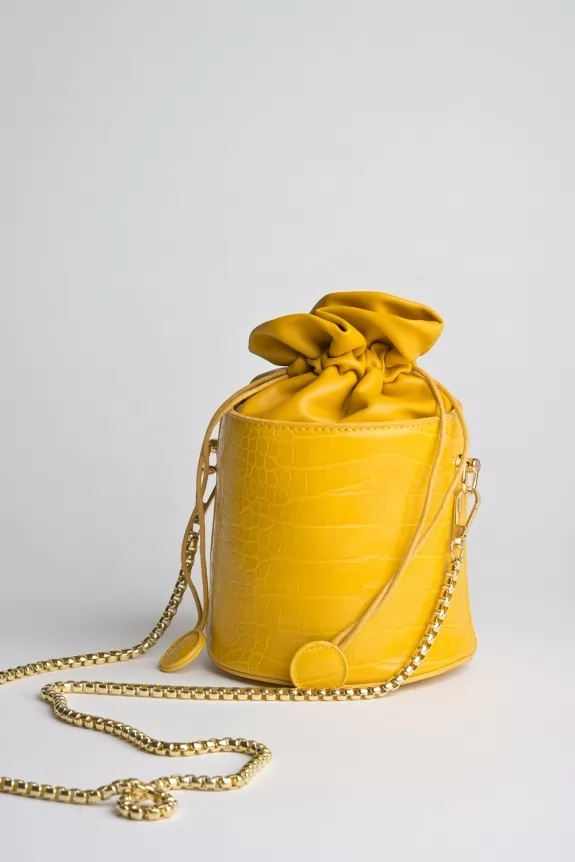 Yellow croco print potli sling bag