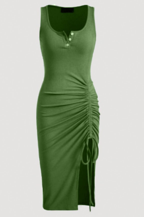 Green Side String Ribbed Dress