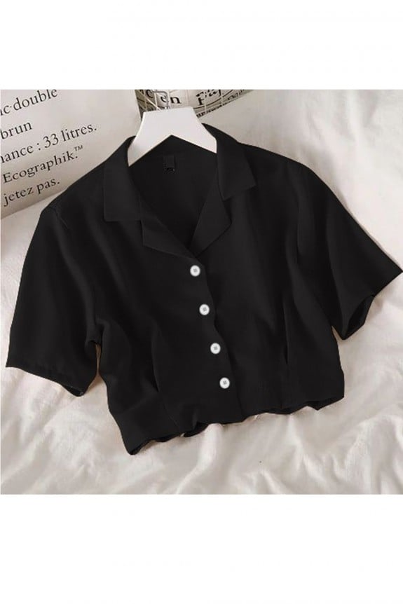 Black  Button Shirt Top 