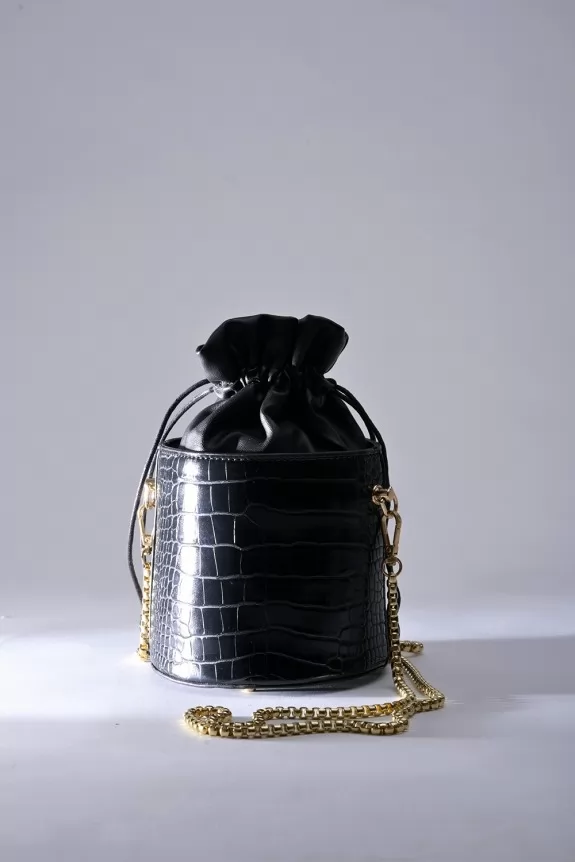 Black croco print potli sling bag