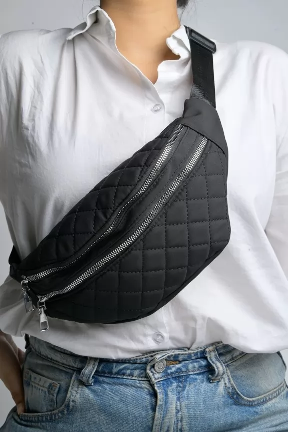 Quilted black waist/chest belt bag 