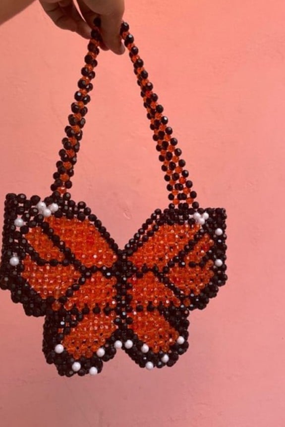 Red & Black beaded butterfly bag