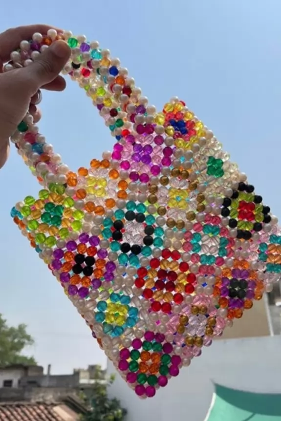 Color block beaded bag