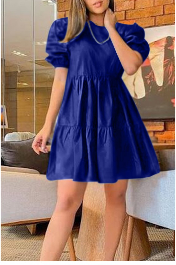 Retro Flared Blue Cotton Summer Dress