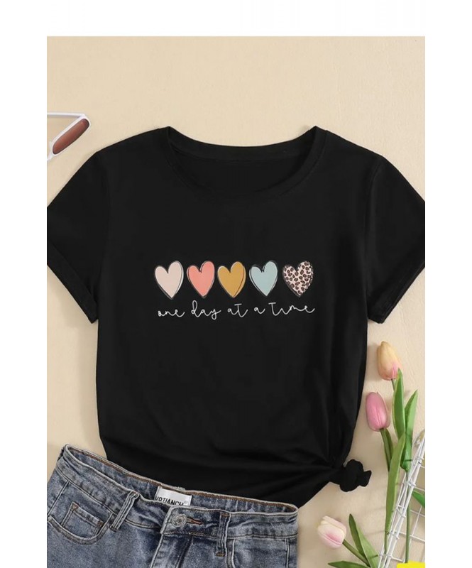 Multi-Heart Printed Black T-shirt