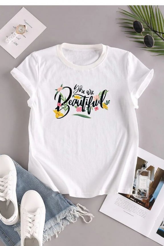 You Are Beautiful Printed White T-shirt