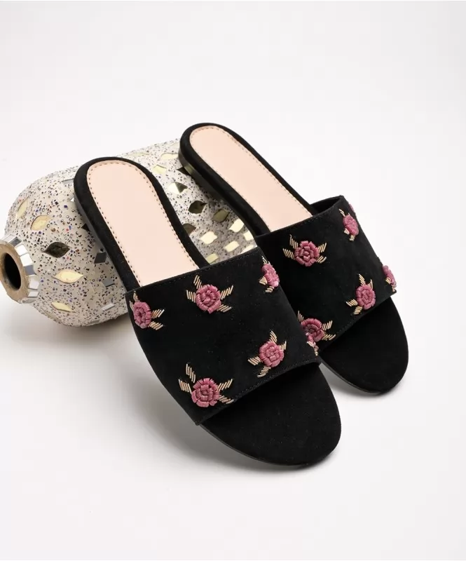 Rose on suede flats