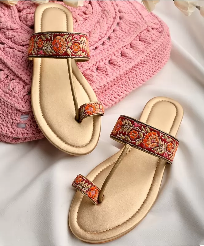 Golden embroidered lace flats 