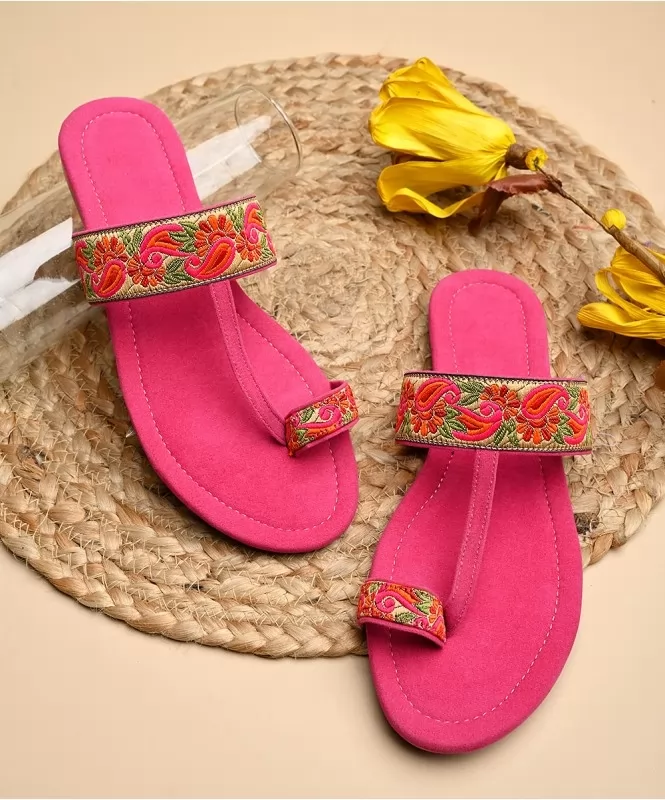 The Pink embroidered flats 