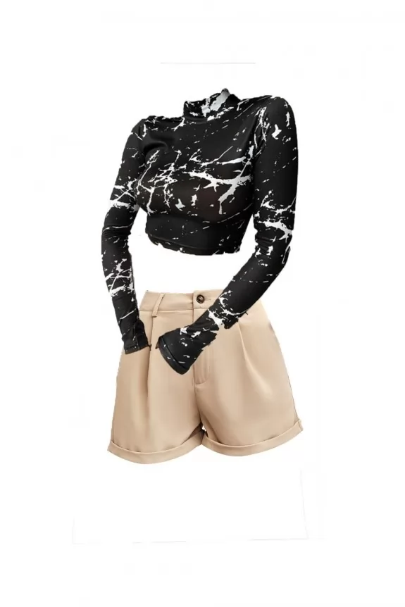 Set of 2 - Abstract Print Top & Beige Top