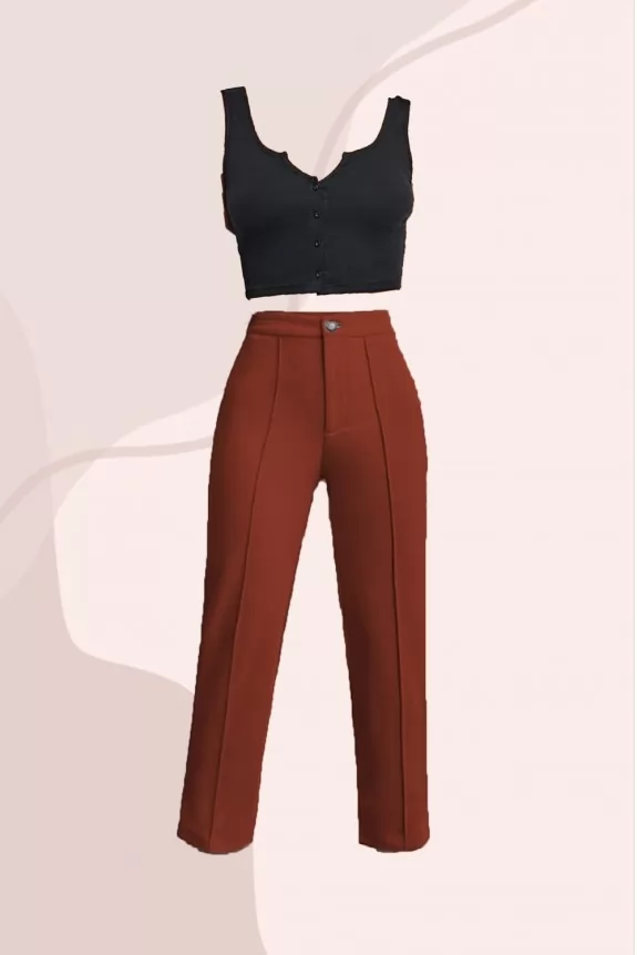 Set of 2 - Brown Pants With Black Crop Top