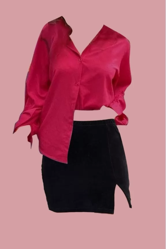 Set of 2 - Pink Cotton Shirt With Black Skirt