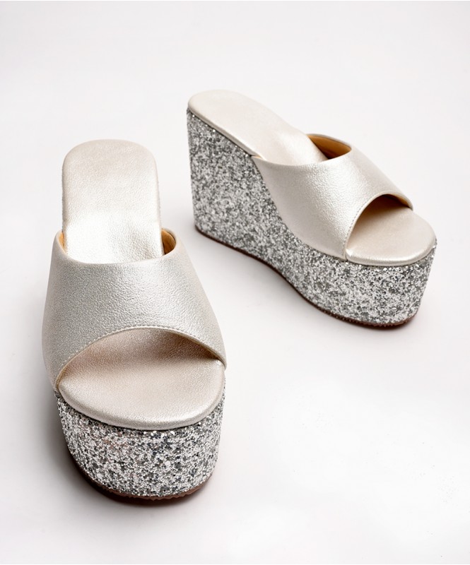 Silver glitter 2025 wedges