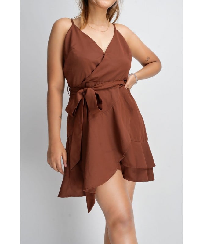 Cinnamon Brown Ruffled Mini Dress