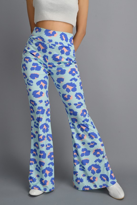 Flared Blue Cheetah Print Trouser