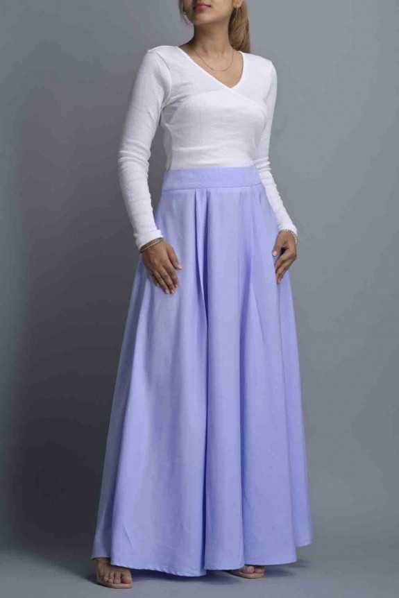 Set Of 2- Wrap Around Ribbed Top & Flare Long Skirt