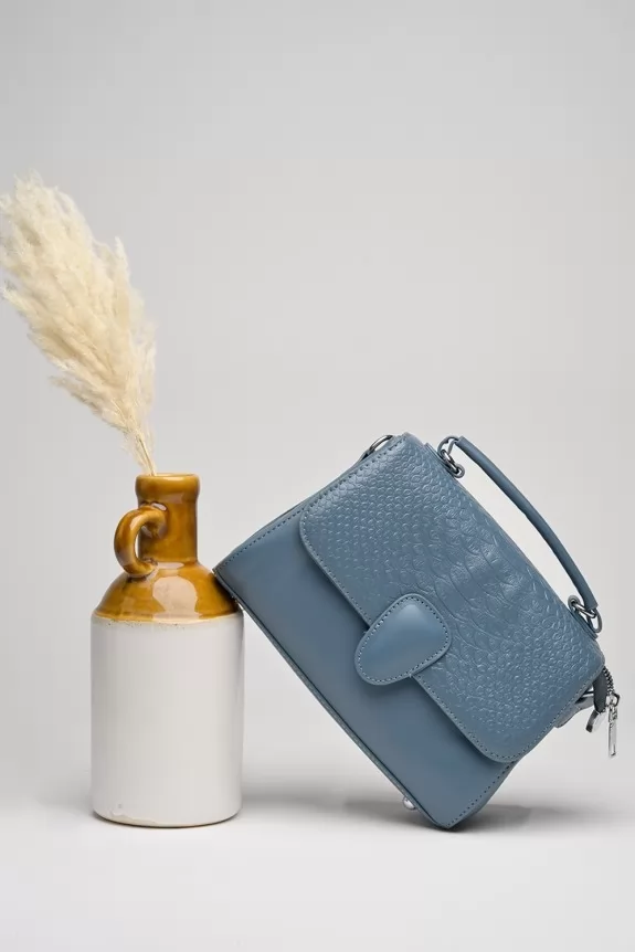 Slate blue embossed sling bag