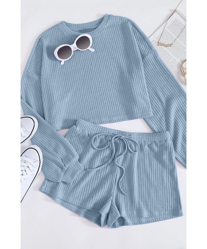 Set of 2-Blue Drawstring shorts Two- Piece Outfit