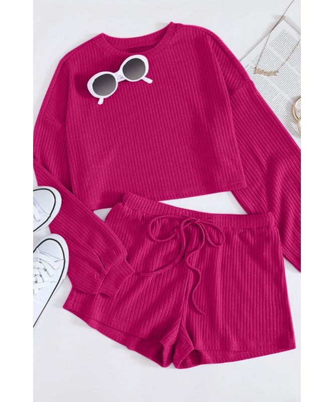 Set of 2-Hot Pink Drawstring shorts Two- Piece Outfit