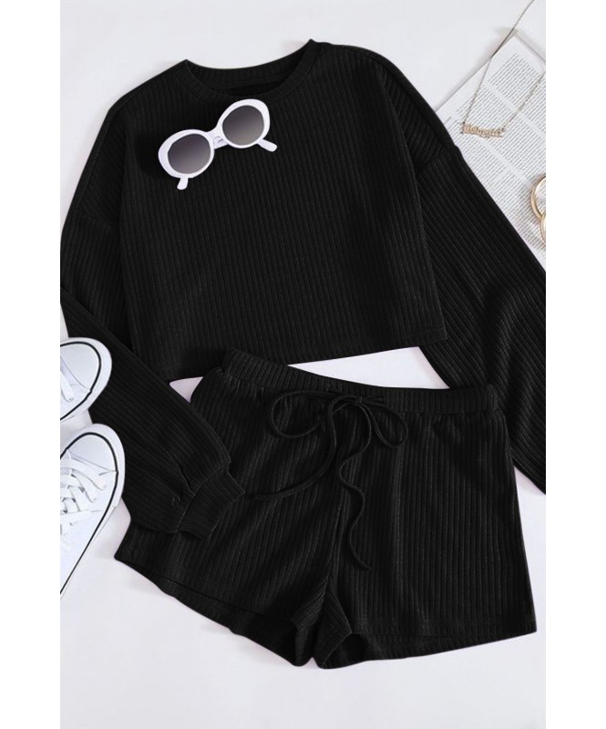 Set of 2-Black Drawstring shorts Two- Piece Outfit