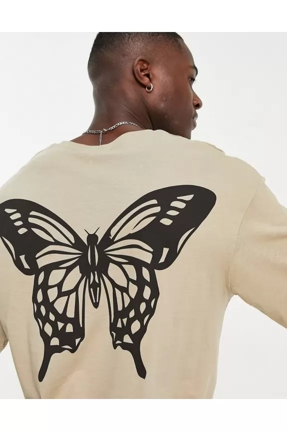 T-shirt with butterfly back print in beige