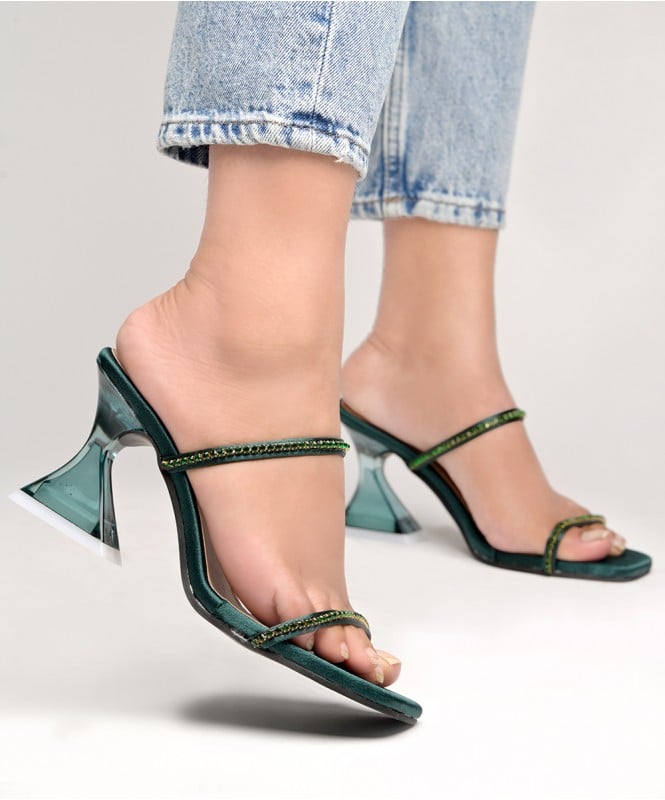Emerald green rhinestone heels 