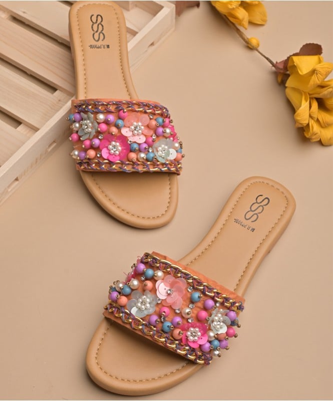 Multicolored floral embroidered flats  