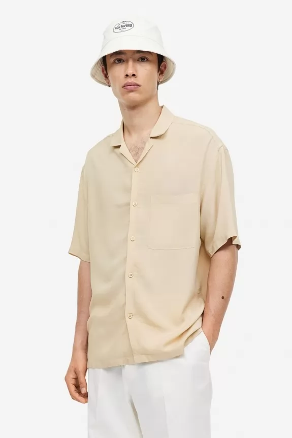 Mens solid camp collar shirt