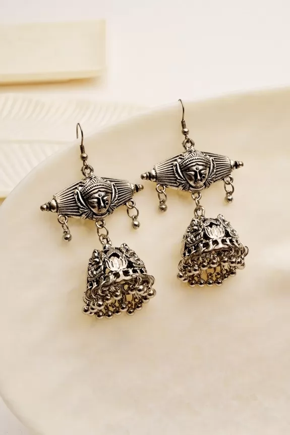 Antique Silver Toned Dome Shaped Jhumka